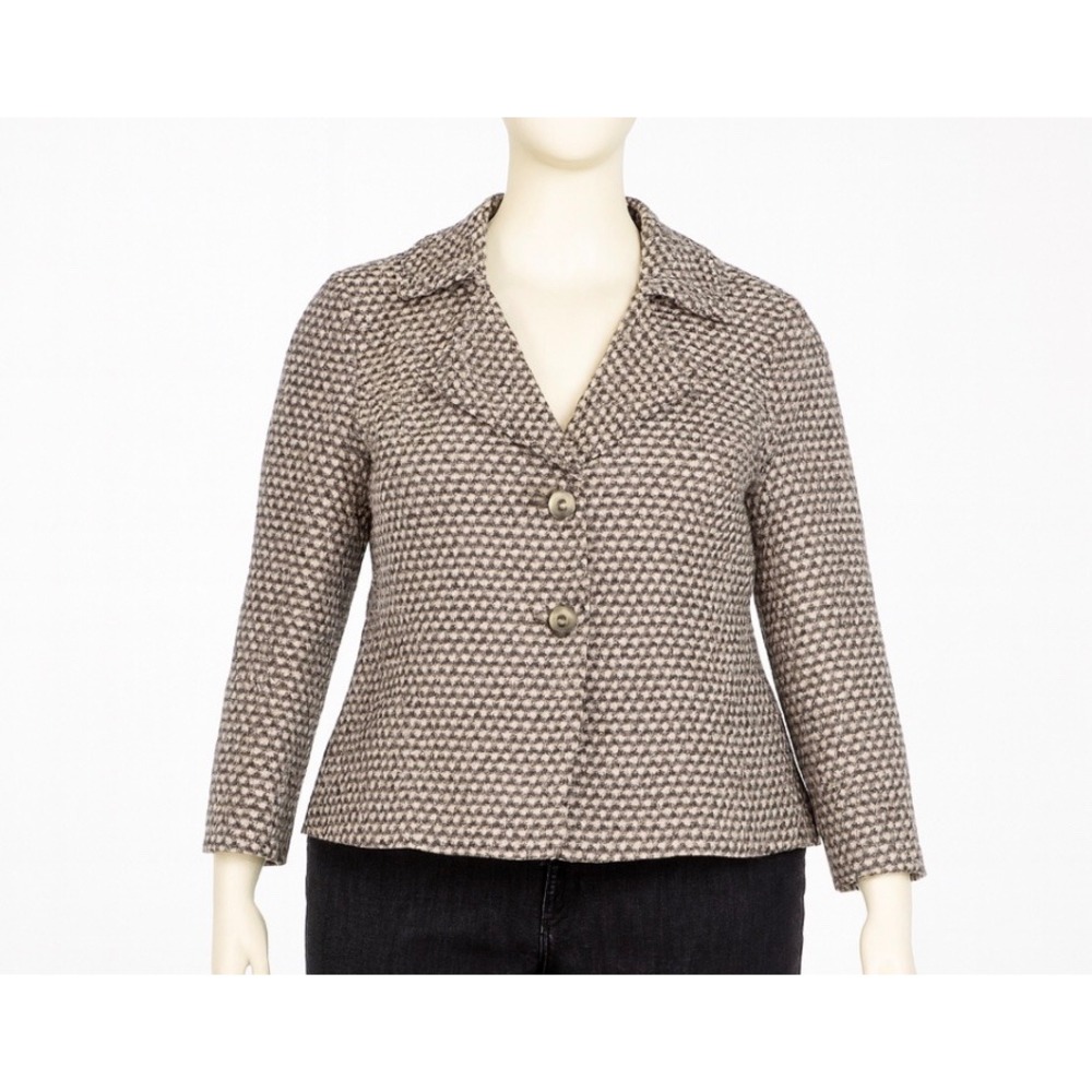 Ann Taylor Blazer Women 10 Brown Beige Geometric Crop Jacket Workwear Preppy‎